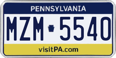 PA license plate MZM5540