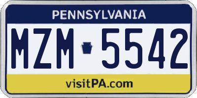 PA license plate MZM5542
