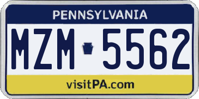 PA license plate MZM5562