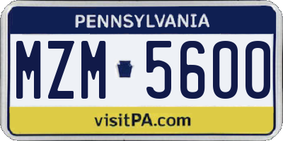 PA license plate MZM5600