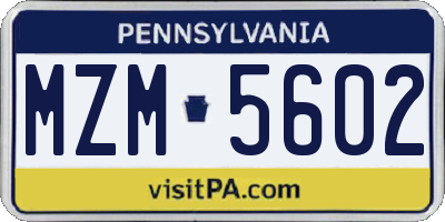 PA license plate MZM5602