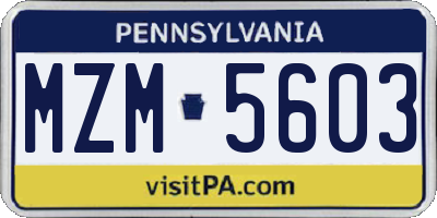 PA license plate MZM5603