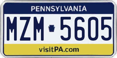 PA license plate MZM5605