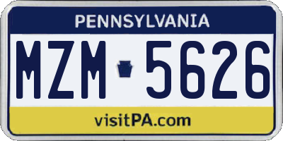 PA license plate MZM5626