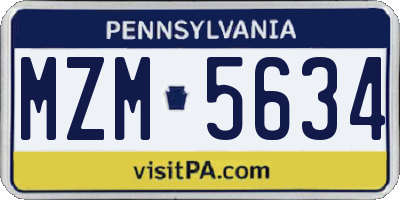 PA license plate MZM5634