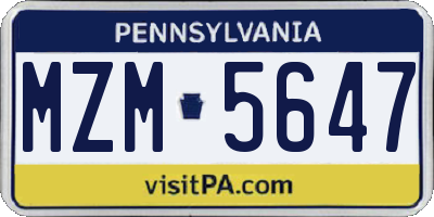 PA license plate MZM5647