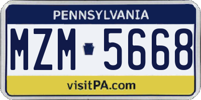 PA license plate MZM5668