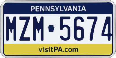 PA license plate MZM5674