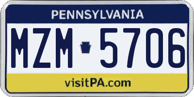 PA license plate MZM5706