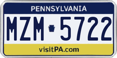 PA license plate MZM5722