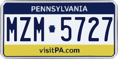 PA license plate MZM5727
