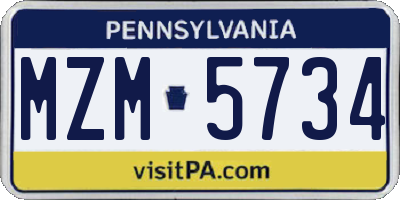 PA license plate MZM5734