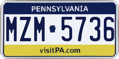 PA license plate MZM5736
