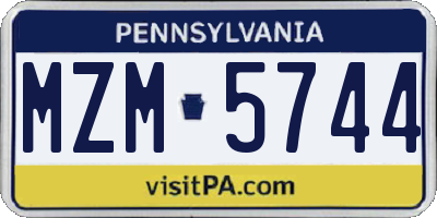 PA license plate MZM5744