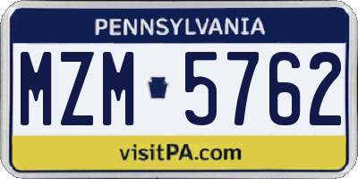 PA license plate MZM5762