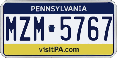PA license plate MZM5767