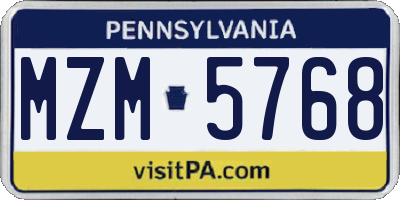 PA license plate MZM5768