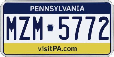 PA license plate MZM5772