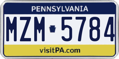 PA license plate MZM5784