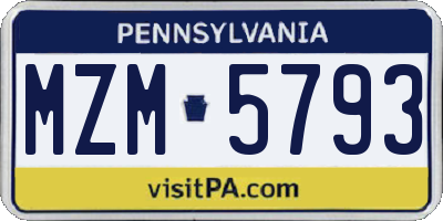 PA license plate MZM5793