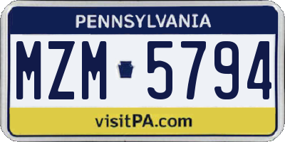 PA license plate MZM5794