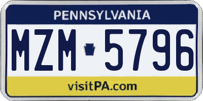 PA license plate MZM5796