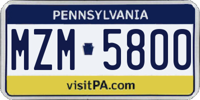 PA license plate MZM5800