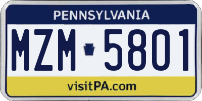 PA license plate MZM5801