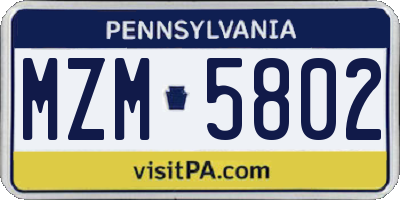 PA license plate MZM5802