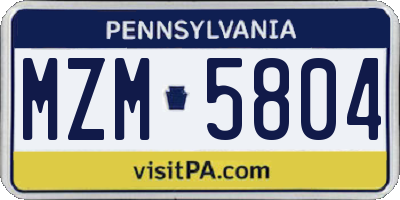 PA license plate MZM5804