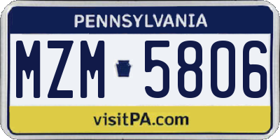 PA license plate MZM5806