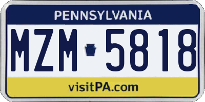 PA license plate MZM5818