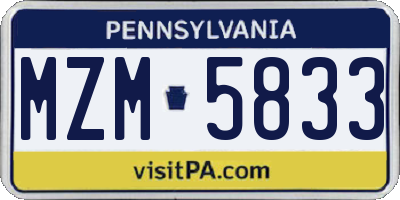 PA license plate MZM5833