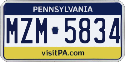 PA license plate MZM5834