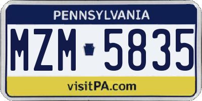PA license plate MZM5835