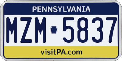 PA license plate MZM5837