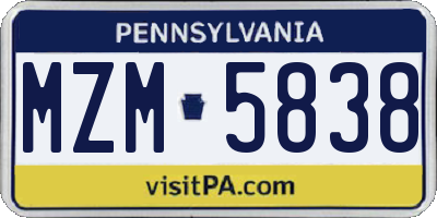 PA license plate MZM5838
