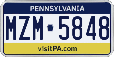 PA license plate MZM5848