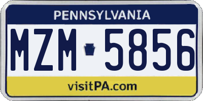 PA license plate MZM5856