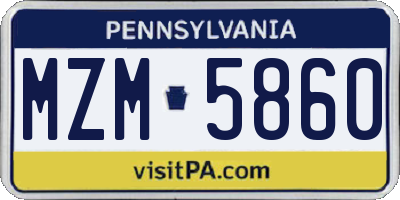 PA license plate MZM5860