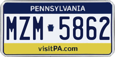 PA license plate MZM5862