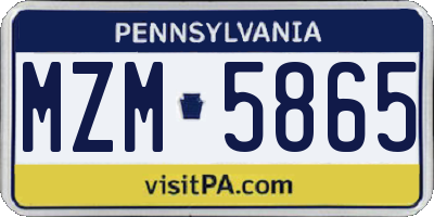 PA license plate MZM5865