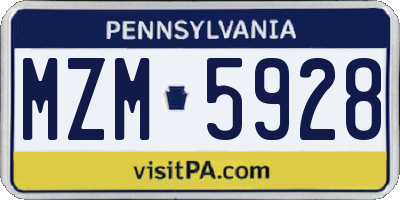 PA license plate MZM5928