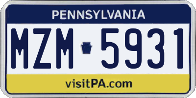 PA license plate MZM5931