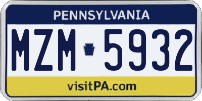 PA license plate MZM5932
