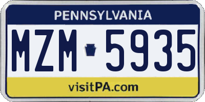 PA license plate MZM5935