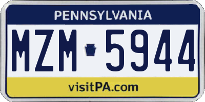 PA license plate MZM5944