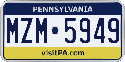 PA license plate MZM5949