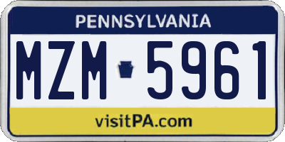 PA license plate MZM5961