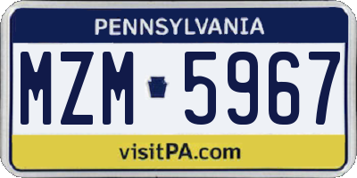 PA license plate MZM5967